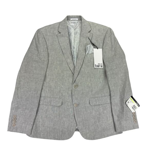 Bar III Mens Slim Fit 100% Linen Solid Suit Jacket Gray 38S